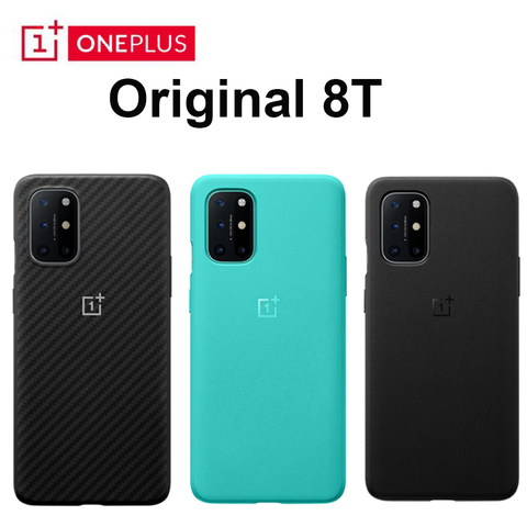 100% Original Oneplus 8T Case official Sandstone bumper Karbon fiber Protective Tempered Glass Carbon Back Cover ► Photo 1/6