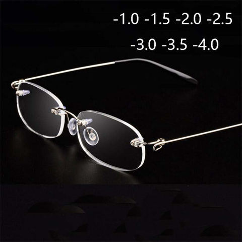 Rimless Metal Frame Nearsighted Glasses Ultralight Boxed Shortsighted Myopia Glasses Women Men -1.0 -1.5 -2 -2.5 -3 -3.5 -4.0 ► Photo 1/6