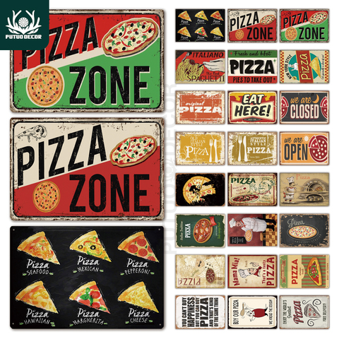 Pizza Zone Tin Sign Plaque Metal Vintage Metal Sign Wall Decor for Cafe Bistro Restaurant Pizza Zone Decorative Metal Plate ► Photo 1/6