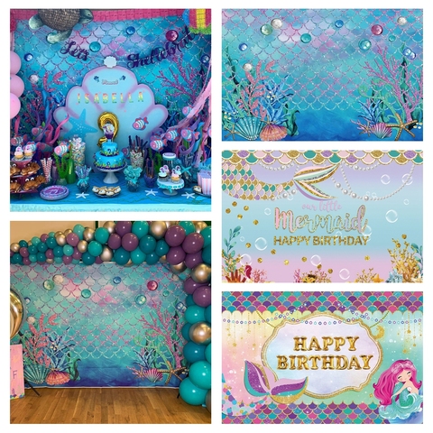 Yeele Photography Backdrops Mermaid Scales Glare Birthday Banner Baby Shower Newborn Photocall Sea Backgrounds For Photo Studio ► Photo 1/6