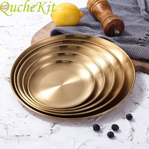 Golden Tray Luxury Metal Round Storage Tray Smiple Snack Cake Display Stainless Steel Metal Plate Photography Props Home Decor ► Photo 1/6