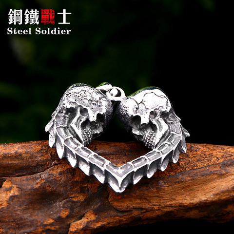 Steel soldier double skull heart design punk biker pendant stainless steel necklace chain trendy jewelry ► Photo 1/5