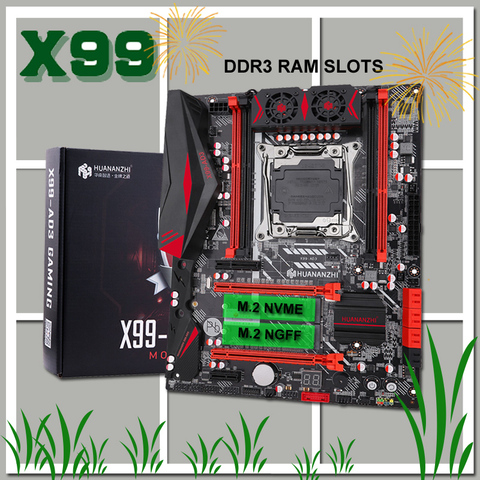 HUANANZHI X99 LGA2011-3 Motherboard with Dual M.2 Slot and 4*DDR3 4*USB3.0 10*SATA3.0 Ports 2 Years Warranty Buy Computer ► Photo 1/6
