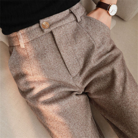 Herringbone Woolen Pants Women's Harem Pencil Pants 2022 Autumn Winter High Waisted Casual Suit Pants Office Lady Women Trousers ► Photo 1/6