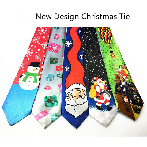 RBOCOTT Blue Printed Christmas Tie 9.5cm Green Tree Novelty Necktie Red Santa Claus Snowflake Neck Tie For Festival Gift ► Photo 1/6