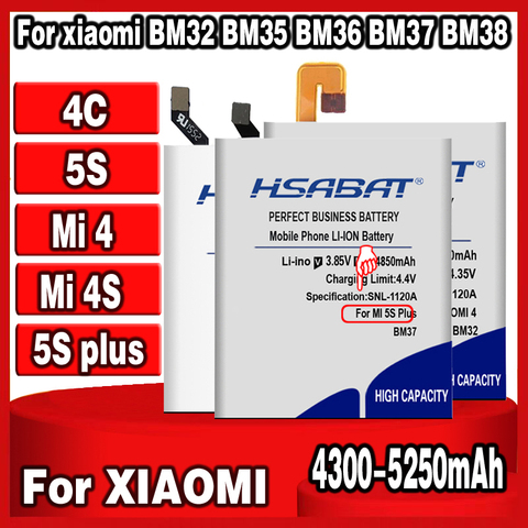 HSABAT 5250mAh BM32 BM35 BM36 BM37 BM38 Battery for Original Xiaomi MI 4C Mi4C Mi 4 m4 mi4 4S Mi4s MI 5S Mi5S 5s Plus Mi5s Plus ► Photo 1/6