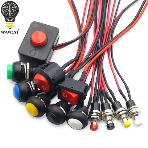 12mm Push button switch waterproof small car circuit wire speaker electrical mini boat shape round line PBS-11B PBS-33b ► Photo 1/6