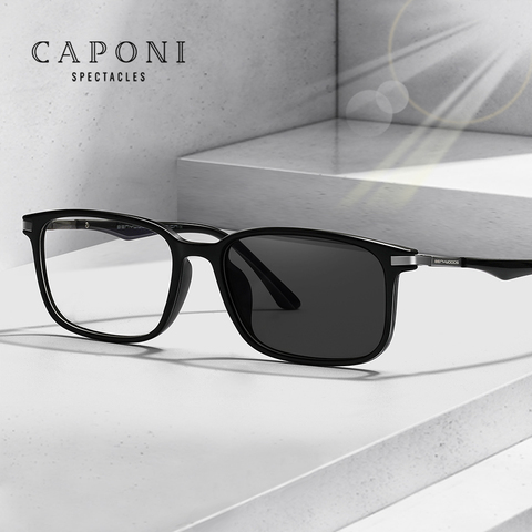 CAPONI Photochromic Glasses Men Anti Blue Ray Computer Glasses For Men Full Frame UV Light Blocking Business Male Eyewear BF6105 ► Photo 1/6