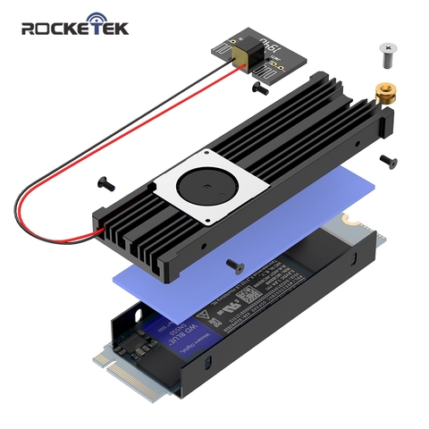 Rocketek M.2 Solid State Hard Disk Fan Heatsink Heat Radiator Cooling Silicon Therma Pads Cooler for M2 NVME SATA 2280 PCIE SSD ► Photo 1/6