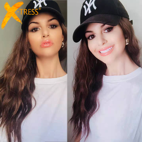 X-TRESS Natural Wave Synthetic Lace Front Wig Medium Length Free Part Lace Wig For Black Women Ombre Brown Soft Natural Hair Wig ► Photo 1/6