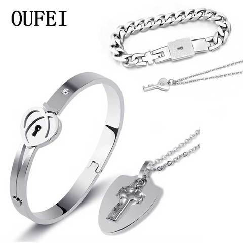 Lock Bracelet Key Necklace Couples  Love Lock Key Bracelet Bangle Couple -  Titanium - Aliexpress