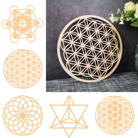 Sacred geometry Flower of life energy mat wood slice base of purification crystals healing disc as coaster for home Wall decor ► Photo 1/6