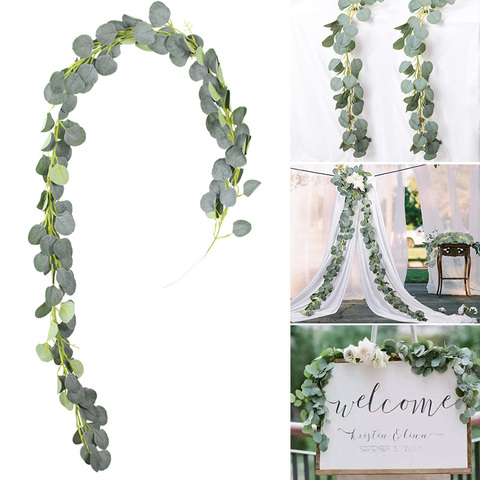 Artificial Green Eucalyptus Willow Leaves Garland Vine Wedding Greenery Home Birthday Party Table Wall Green Leaves Decoration ► Photo 1/6