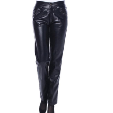 Autumn and winter leather pants wear high waist loose plus large size PU long pant 9xl plus velvet warm pants ► Photo 1/2