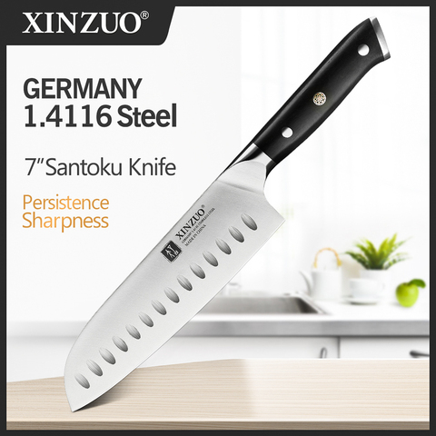 XINZUO 7'' inch Santoku Knife Stainless Steel Kitchen Knives Brand Din 1.4116 Cleaver Slicing Chef Knife with Ebony Handle ► Photo 1/6