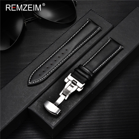 REMZEIM Calfskin Strap Soft Leather Watchband Replacement 18 20 22 24mm Casual Watch Band With Stainless Steel Butterfly Buckle ► Photo 1/6