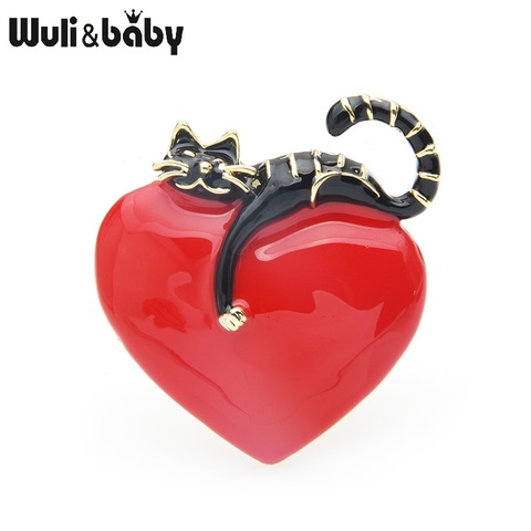 Wuli&baby Original Enamel Heart Lazy Cat Brooch Pins For Lovers Gift Wedding Jewelry Brooch 2022 Christmas New Year Gift ► Photo 1/5