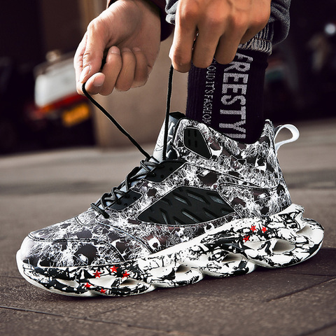 Fashion Men's Hip Hop Street Dance Shoes Graffiti High Top Chunky Sneakers Autumn Summer Casual Mesh Shoes Boys Zapatos Hombre ► Photo 1/6