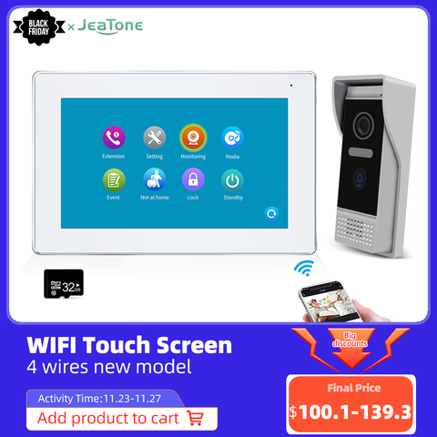 Jeatone smart home 7” WIFI 4 wire Video Intercom for home indoor Monitor Motion Detection Doorbell with camera Outdoor Tuya ► Photo 1/6