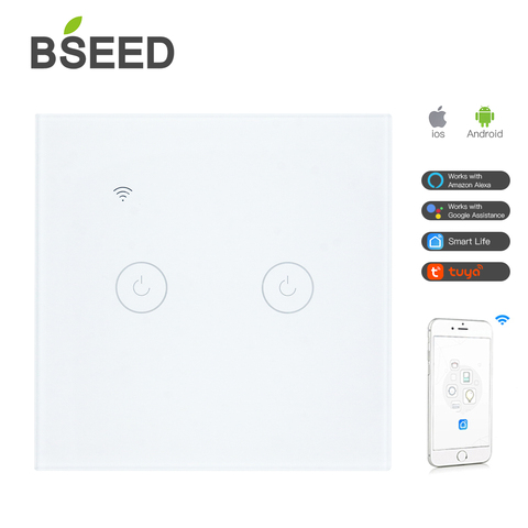 BSEED EU Touch Switch Wifi Switches 2 Gang 1Way Smart Switch LED Buttons Glass Panel Smart Switch Work With Tuya Google Home ► Photo 1/6
