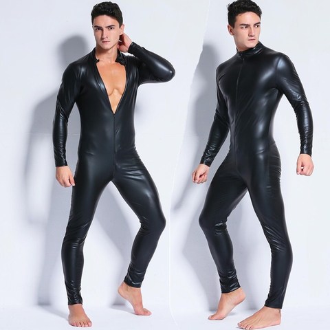 Men's Wetlook Faux Leather One Piece Skin Bodysuit 2022 Sexy Open Crotch Tights Catsuit Zentai Suit Male Fetish Costume Clubwear ► Photo 1/6