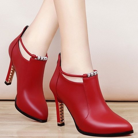 Botas Mujer2022new winter boots women shallow Round Toe red women's boots Thin Heels Zip Ankle boots Pu leather zapatos de mujer ► Photo 1/6