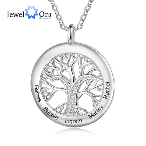 JewelOra Tree Of Life Personalized Necklaces Family Jewelry Sliver Color Necklace&Pendant for Women Engraved Names Memory Gifts ► Photo 1/5