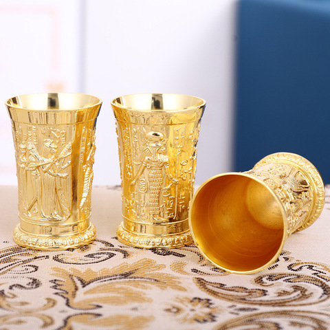 Mini Spirits Wine Glasses Cup 30ml Relief Retro Diamond Pattern Goblet Spirits Drinking Alloy Antique Wine Gift Retro Decoration ► Photo 1/1