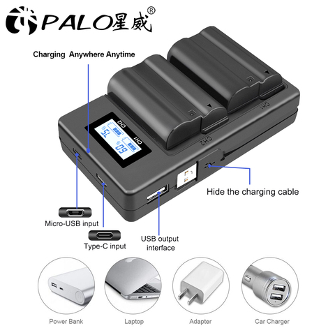PALO EN-EL15 ENEL15 EL15 Battery Charger LCD USB Dual Charger for Nikon D500,D600,D610,D750,D7000,D7100,D7200,D800,D800E,D810 ► Photo 1/6