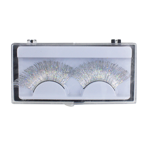 1 Pair Laser Gold Silver Line False Eyelashes White Thick Long Eyelashes Stage Makeup Series Exaggerated Eyelash Makeup Art ► Photo 1/1