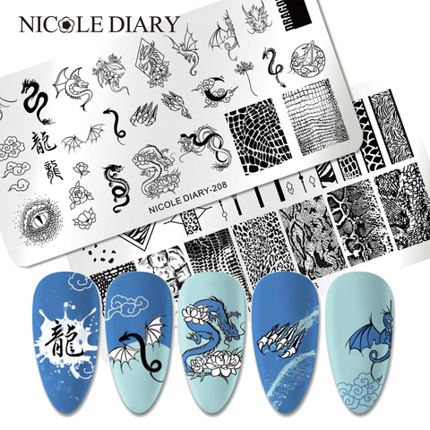 NICOLE DIARY Dragon Snake Leopard Nail Art Stamping Plates Leaf Face Flower Heart Design Stamp Templates Printing Stencil Tool ► Photo 1/6