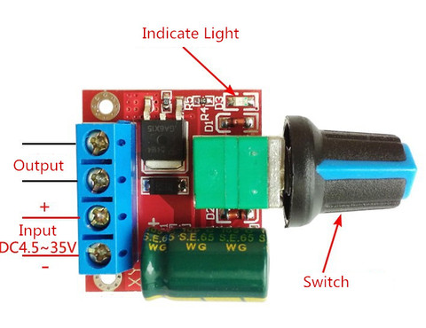 DC 6V-35V DC 5A 90W PWM Motor Speed Controller Regulator Adjustable Variable Speed Control With Potentiometer Switch ► Photo 1/2