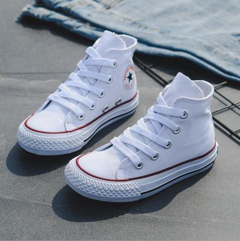 Buy Online Kids Shoes For Girl Children Canvas Shoes Boys Sneakers Spring Autumn Girls Shoes White High Solid Fashion Children Shoes Alitools