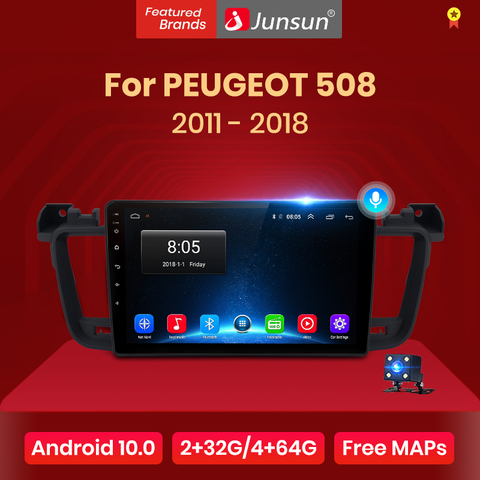 Junsun V1 pro 2G+128G Android 10 For PEUGEOT 508 2011 - 2022 Car Radio Multimedia Video Player Navigation GPS 2 din dvd ► Photo 1/6