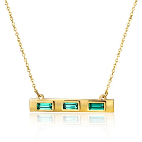 Luxury Gold Color Green Stone Women Necklaces Stainless Steel Square CZ Necklace For Women Necklace Jewelry Gift ► Photo 1/6