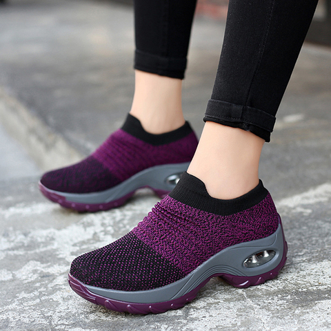 Sfit Women Men Walking Shoes Running Mesh Shoes Fashion Platform Slip-On Sneaker Air Cushion Gym Sport Shoes Soft Light Outdoor ► Photo 1/6