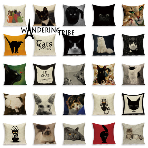 Wandering Tribe  New Cartoon Lovely Cat Black Decorative Cushion Cover Throw Pillowcase Linen Fabric Home Decor Sofa Bed Kissen ► Photo 1/6