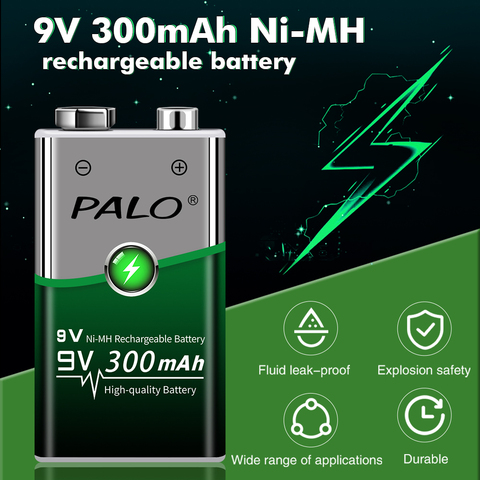 PALO rechargeable 9V 6f22 battery 300mAh 9V NiMH rechargeable battery low self discharge batery for toys ► Photo 1/6