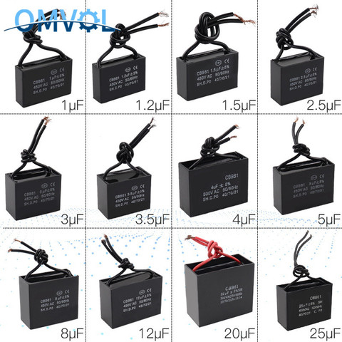 Capacitors 1UF 1.2UF 1.5UF 2UF 3UF 4UF 5UF 8UF 10UF 12UF 20UF 450V AC CBB61 Metallized Capacitor For Motor Start-up Ceiling Fan ► Photo 1/6