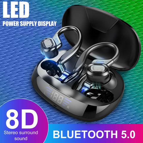 Bluetooth 5.0 Headset TWS Wireless Earbuds Earphones 8D HD Stereo Surround Sound Headphones Ear Hook Touch Control Hands-Free ► Photo 1/6