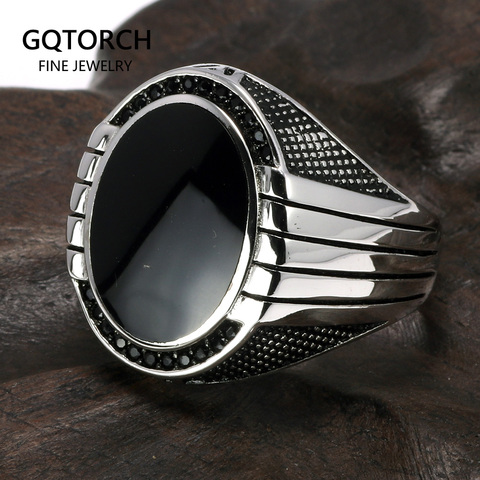 Genuine Solid 925 Sterling Silver Rings Vintage Color Stone Turkish Rings Man Large Turkish Jewellery Anillos Hombre ► Photo 1/6