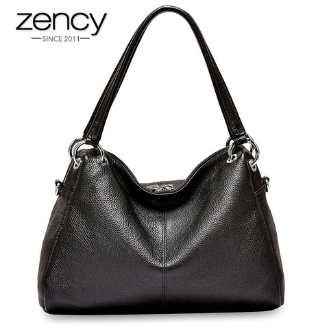 Zency Fashion Hobos 100% Genuine Leather Soft Skin Women Shoulder Bag Classic Black Elegant Lady Crossbody Purse Tote Handbag ► Photo 1/6