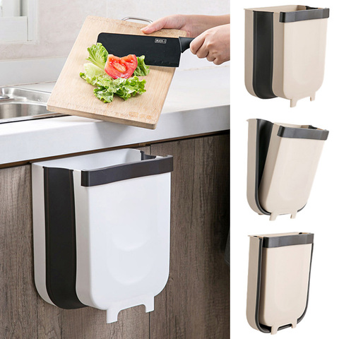 9L Wall Mounted Folding Waste Bin Kitchen Cabinet Door Hanging Trash Bin Car Garbage Trash Can for Bathroom Toilet Waste Storage ► Photo 1/6