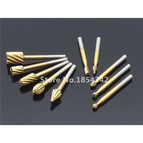 10pcs Set HSS Titanium Dremel Routing Rotary Milling Rotary File Cutter Wood Carving Carved Knife Cutter Tools Accessories ► Photo 1/5
