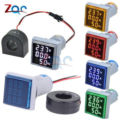 3 in 1 AC 60~500V Digital Voltmeter Ammeter Hz Hertz Frequency Meter Current Voltage Indicator Tester Amp Signal Light LED 22mm ► Photo 1/6