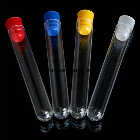 50/100pcs Length 60mm to 150mm Clear Plastic Test Tubes with plastic blue/red stopper push cap for experiments ► Photo 1/1