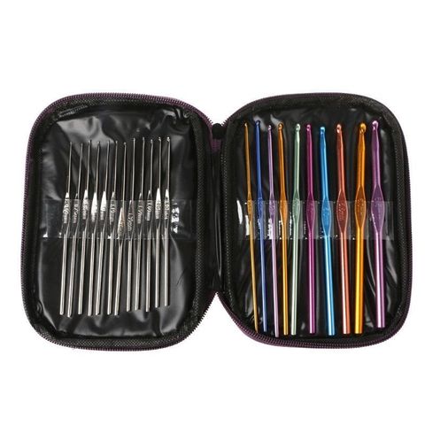 22PCS Newest Colourful Knit Set Aluminium Crochet Hooks Knitting Needles Set 0.6mm-6.5mm Punch Pen Kit ► Photo 1/6
