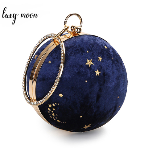 Faux Suede Women Clutch Bags Circular Shaped Lady Day Clutches Mini Handbags Starry Sky Pattern Evening Bag ZD1137 ► Photo 1/6