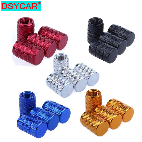 DSYCAR 4Pcs Silver Car Tire Valve Stems Cap Knurling Style Tire Valve Cap Aluminum Tire Wheel Stem Air Valve Cap for US Schrader ► Photo 1/6