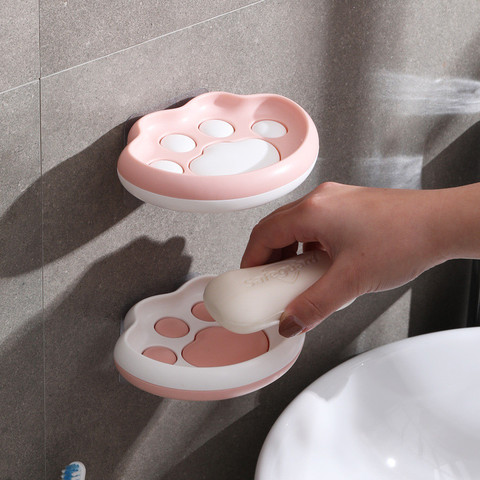 Soap Plate Box Drain Shelf Case Wall Adhesive Plastic Soap Dish Minimalist Soap Storage Holder Rack Bathroom Organizer Decor ► Photo 1/6